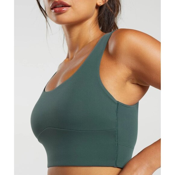 Gymshark Women's Longline Sports Bra M Light Support Fog Green NWT With Pads - Picture 1 of 8